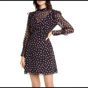 Diane von Furstenberg DVF Elinor Dot & Rose Silk Dress, size 2 Black Pink NWT